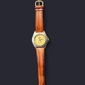Timberland Yellow Dial Brown Leather Strap Watch